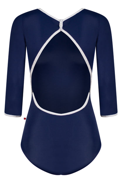 Larissa leotard in T-Cosmo body color & 3Q sleeves and CV-Silver trim color