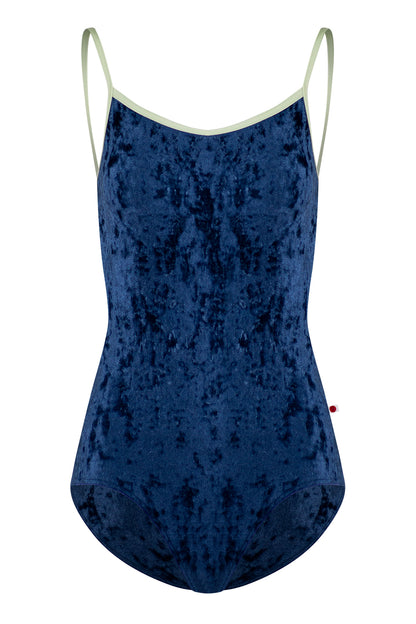 Kiki leotard in CV-Dark Blue body color with T-Pistachio trim color
