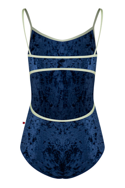 Kiki leotard in CV-Dark Blue body color with T-Pistachio trim color