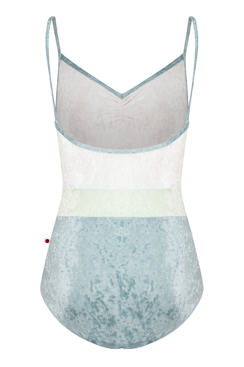 Micha leotard in CV-Ice body color with CV-White top color, CV-Ice trim color and CV-Pistachio middle band color