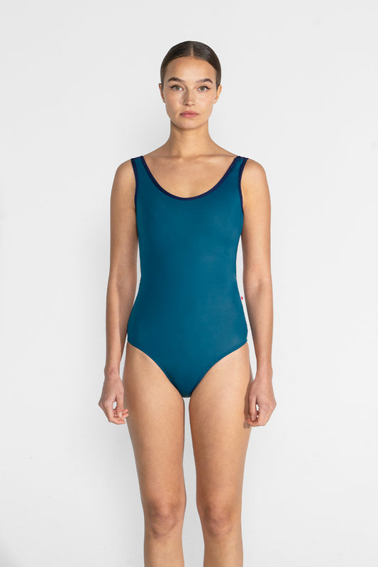 Veronique leotard in T-Zenith body color with Mesh Dark Blue top color and N-Dark Blue trim color