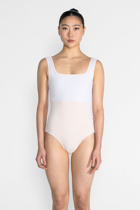 Marieke Duo leotard in T-Misty Rose body color with T-White top color and T-Misty Rose trim color