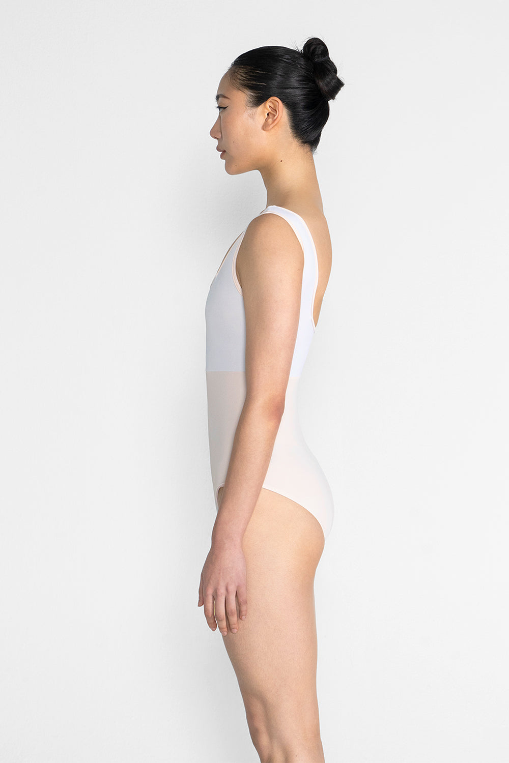 Marieke Duo leotard in T-Misty Rose body color with T-White top color and T-Misty Rose trim color