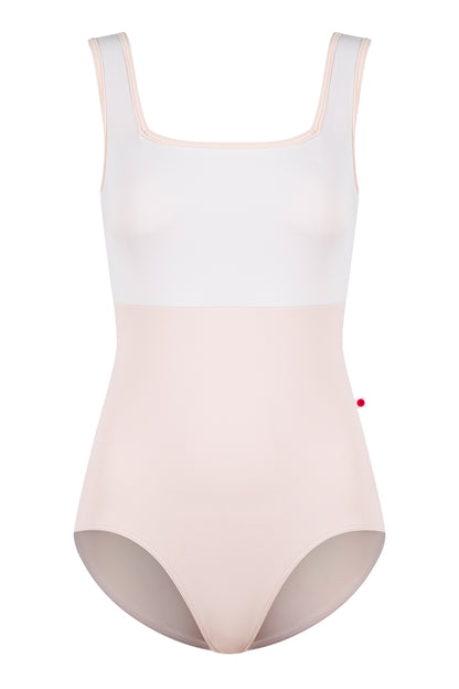 Marieke Duo leotard in T-Misty Rose body color with T-White top color and T-Misty Rose trim color