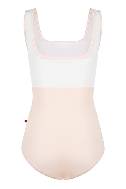 Marieke Duo leotard in T-Misty Rose body color with T-White top color and T-Misty Rose trim color