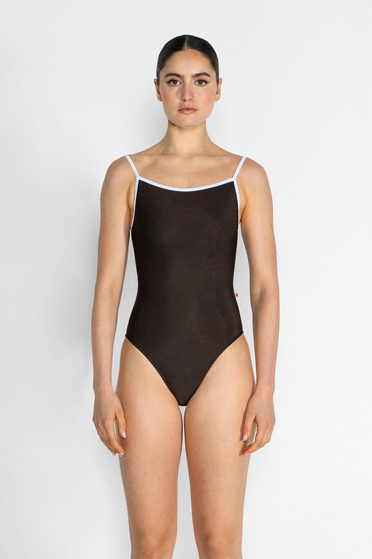 Marisa leotard in N-Espresso body color with T-White trim color