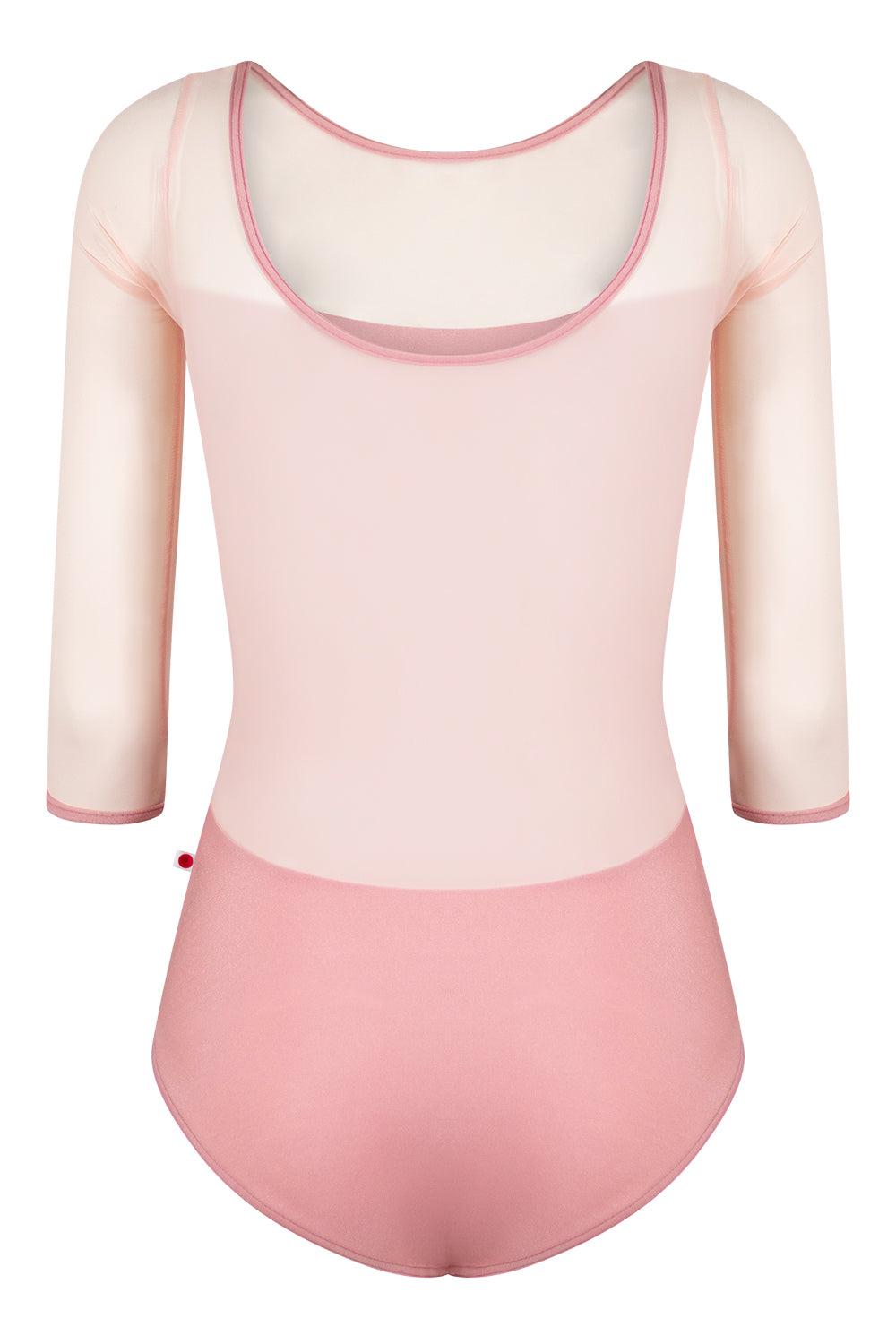 Meagan leotard in N-Antique Rose body & trim color with Mesh Blush top color and 3Q Sleeves