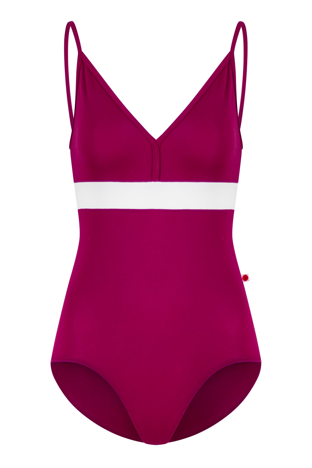 Zoe leotard in T-Maroon body, top & trim color and T-White middle band color