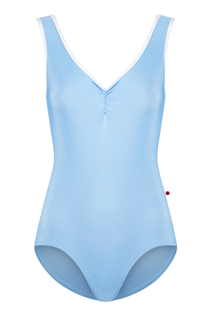 Anna Pinch leotard in N-Moontide body color with CV-White trim color