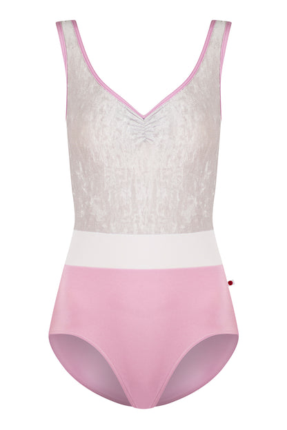Lucy leotard in N-Confetti body & trim color with CV-Silver top color and T-White middle band color