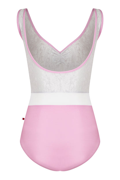 Lucy leotard in N-Confetti body & trim color with CV-Silver top color and T-White middle band color