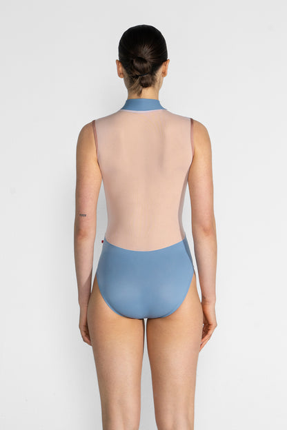 Jessica leotard in T-Blue Grey body color with Mesh Blush top color and N-Rosewood trim color