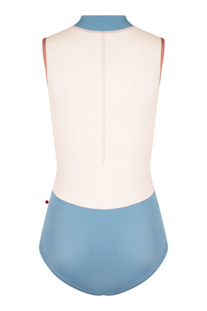 Jessica leotard in T-Blue Grey body color with Mesh Blush top color and N-Rosewood trim color
