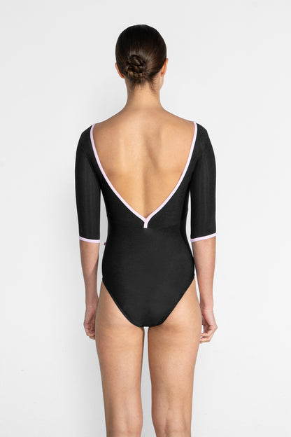 Alicia leotard in N-Black body & top color with T-Rose trim color