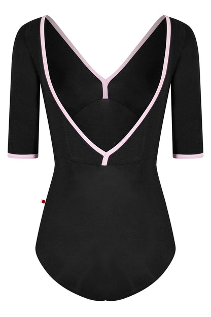 Alicia leotard in N-Black body & top color with T-Rose trim color