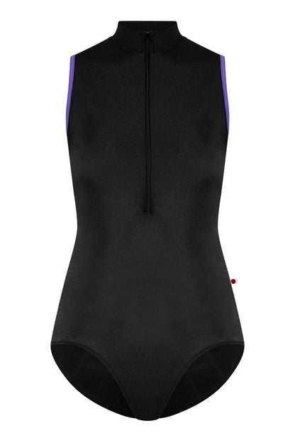 Charlotte leotard in N-Black body color with T-Wisteria trim color