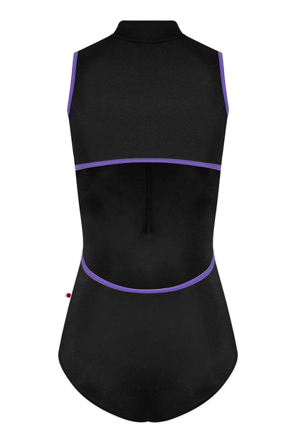 Charlotte leotard in N-Black body color with T-Wisteria trim color