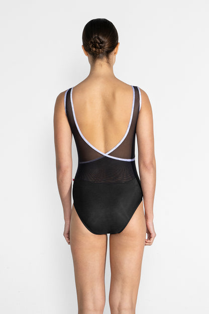Masha leotard in N-Black body color with Mesh Black top color and CV-Black trim color