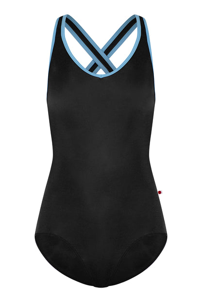 Sonoya leotard in N-Black body color with T-Bluebell trim color
