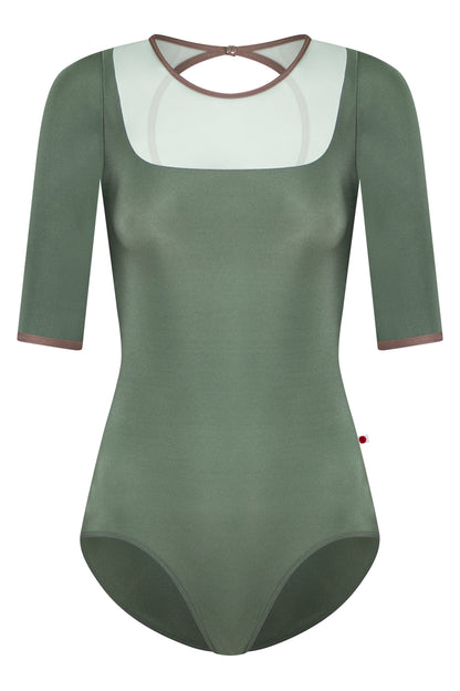 Cynthia leotard in N-Sage body color with Whisper top color and N-Star trim color