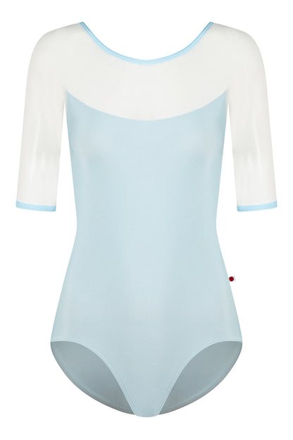 Meagan leotard in N-Mirror body & trim color with Mesh White top color