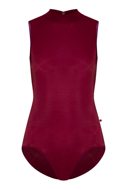 Natasha leotard in N-Burgundy body color with V-Roxy trim color