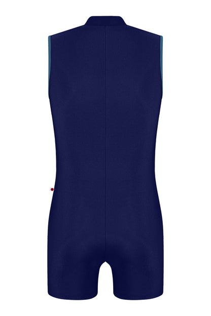 Victor Semi-Unitard in N-Dark Blue body & zipper color with T-Bluebell trim color