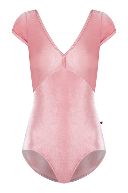 Alicia leotard in V-Dreamy body & top color with N-Antique Rose trim color and V-Dreamy cap sleeves