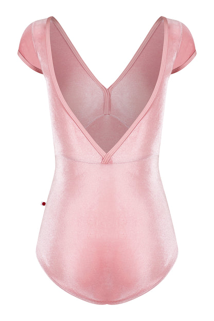 Alicia leotard in V-Dreamy body & top color with N-Antique Rose trim color and V-Dreamy cap sleeves
