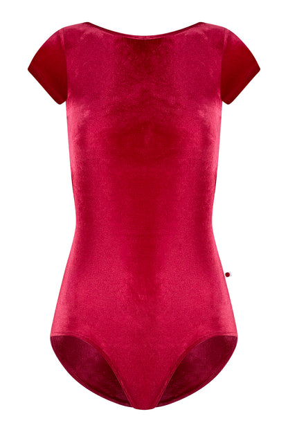 Sofiane leotard in V-Cerise body & trim color with V-Cerise short sleeves
