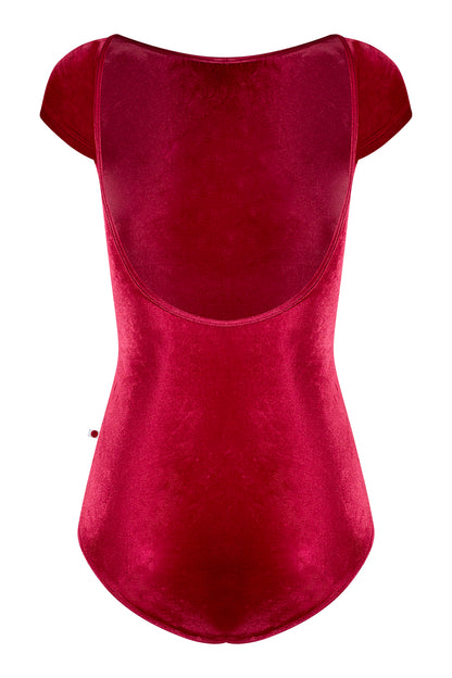 Sofiane leotard in V-Cerise body & trim color with V-Cerise short sleeves