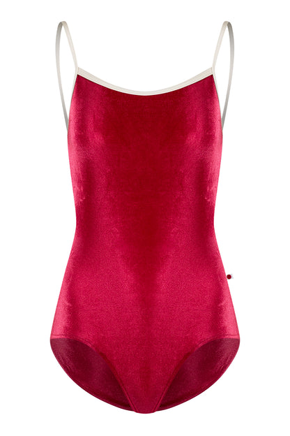 Kiki leotard in V-Cerise body color with N-Pearl trim color
