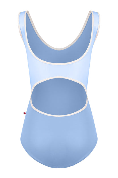 Veronique leotard in T-Paradise body color with Mesh Glacier top color and CV-Misty Rose trim color