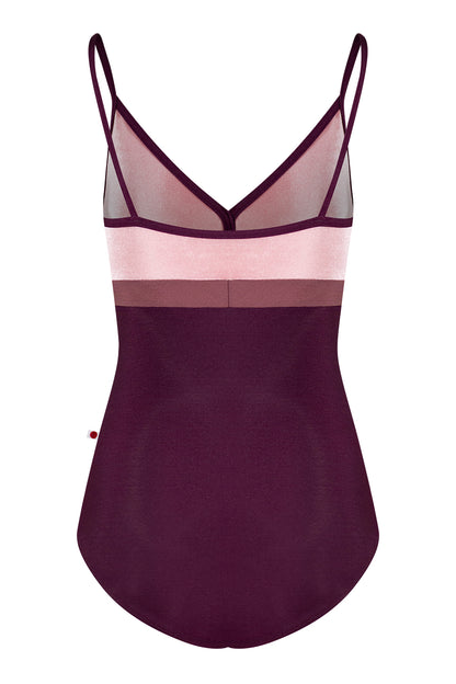 Zoe leotard in N-Opera body & trim color with V-Dreamy top color and N-Phoenix middle band color