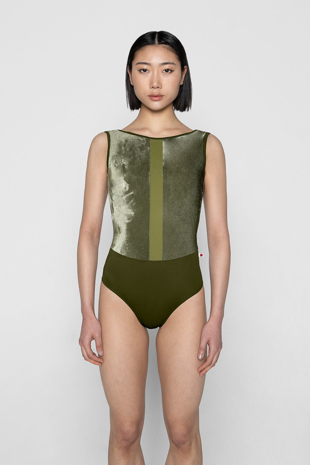 Didi leotard in T-Jungle body & trim color with V-Safari top color and T-Eden middle band