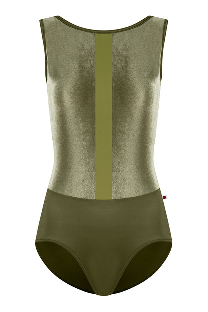 Didi leotard in T-Jungle body & trim color with V-Safari top color and T-Eden middle band