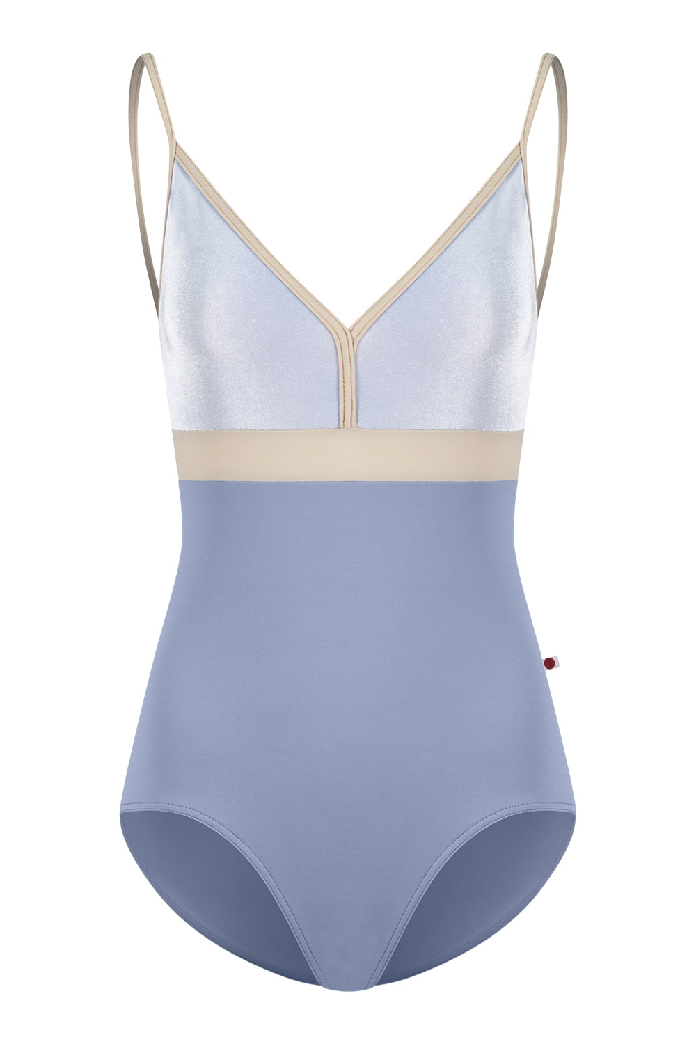 Zoe leotard in T-Paradise body color with V-Serenade top color and T-Ivory trim & middle band color