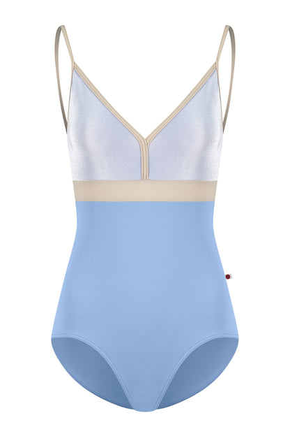 Zoe leotard in T-Paradise body color with V-Serenade top color and T-Ivory trim & middle band color