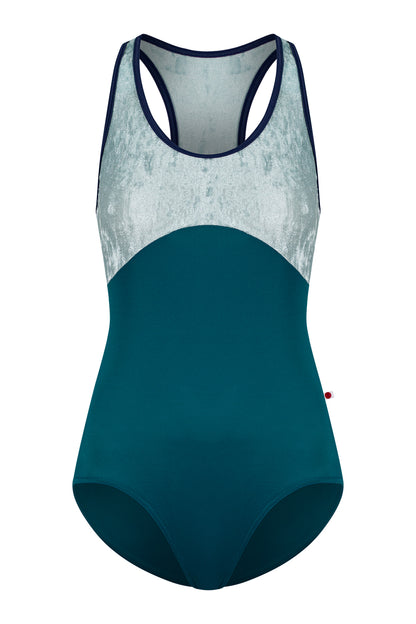Laura Duo leotard in T-Zenith body color with CV-Ice top color and T-Cosmo trim color