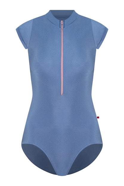 Charlotte leotard in N-Arctic body color with N-Antique Rose trim & zipper color