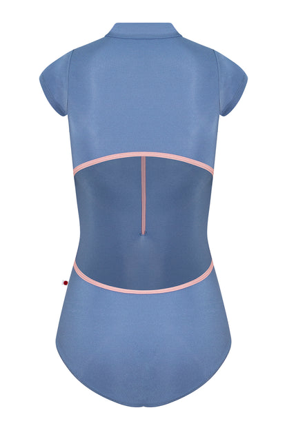 Charlotte leotard in N-Arctic body color with N-Antique Rose trim & zipper color