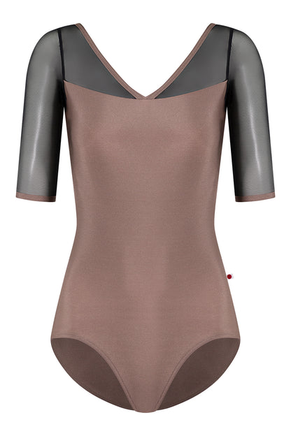 Masha leotard in N-Star body color with Mesh Black top color & Half sleeves and N-Star trim color