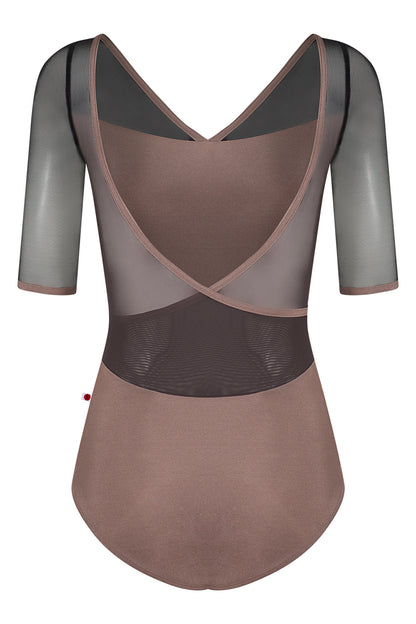 Masha leotard in N-Star body color with Mesh Black top color & Half sleeves and N-Star trim color