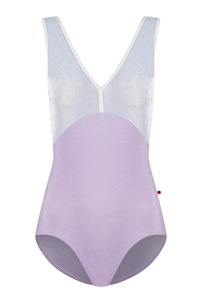Alicia leotard in N-Poem body color with V-Serenade top color and T-White trim color