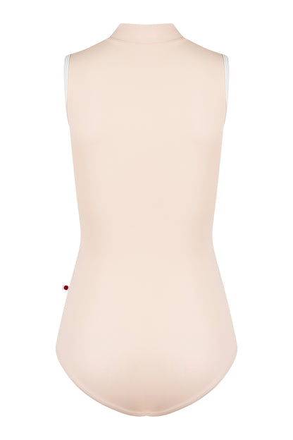 Jessica leotard in T-Misty Rose body color with T-White trim and zipper color