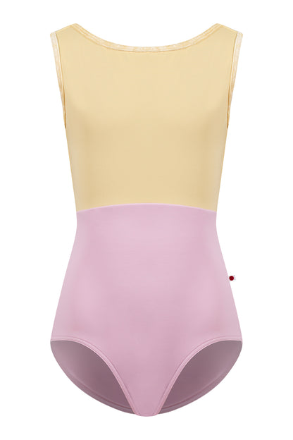 Kids Sofiane Duo leotard in T-Rose body color with T-Vanilla top color and CV-Vanilla trim color