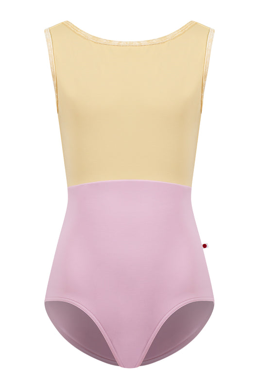 Kids Sofiane Duo leotard in T-Rose body color with T-Vanilla top color and CV-Vanilla trim color