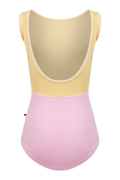 Kids Sofiane Duo leotard in T-Rose body color with T-Vanilla top color and CV-Vanilla trim color