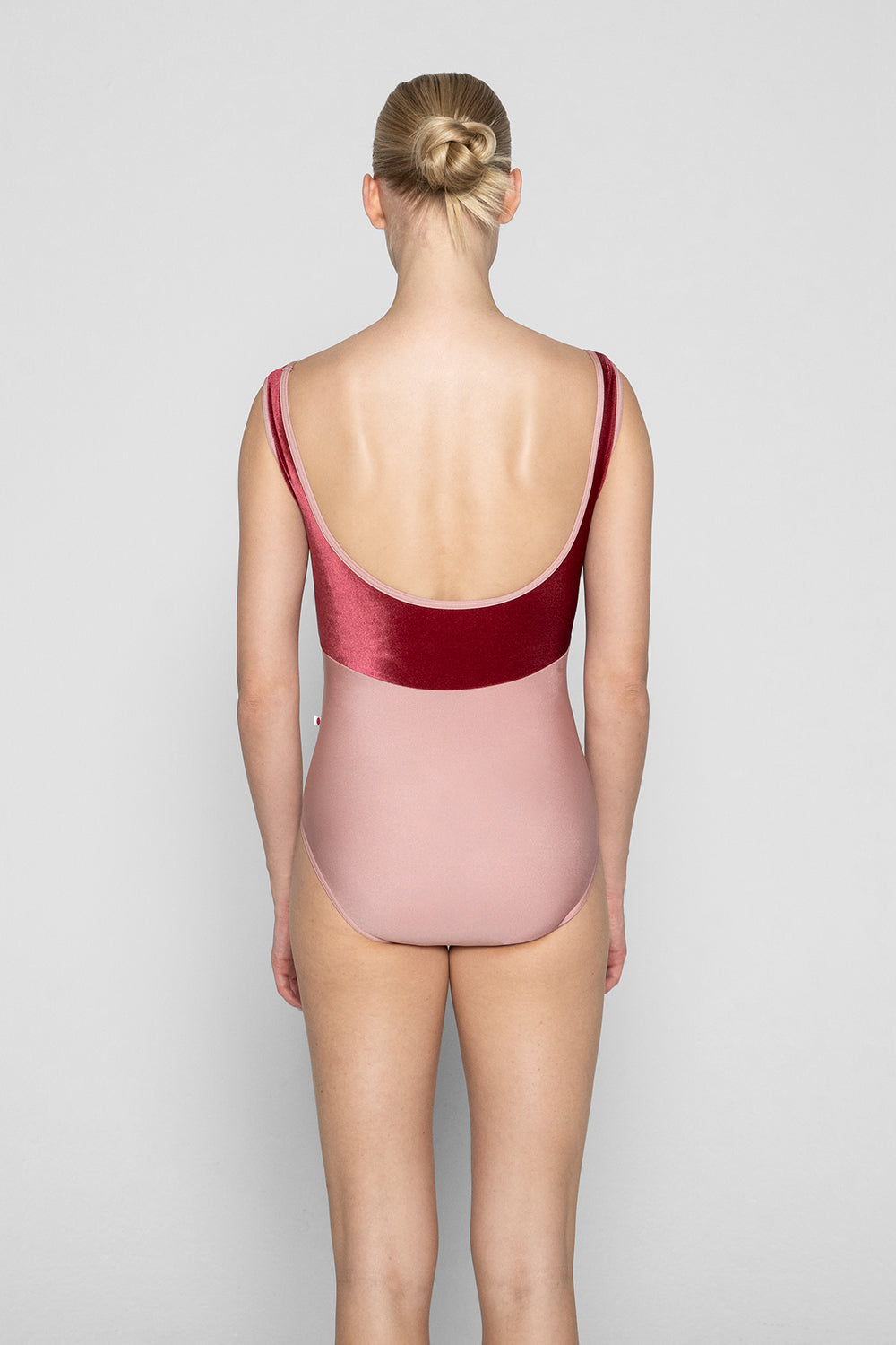 Anna Duo Pinch leotard in N-Antique Rose body color with V-Cerise top color and N-Antique Rose trim color