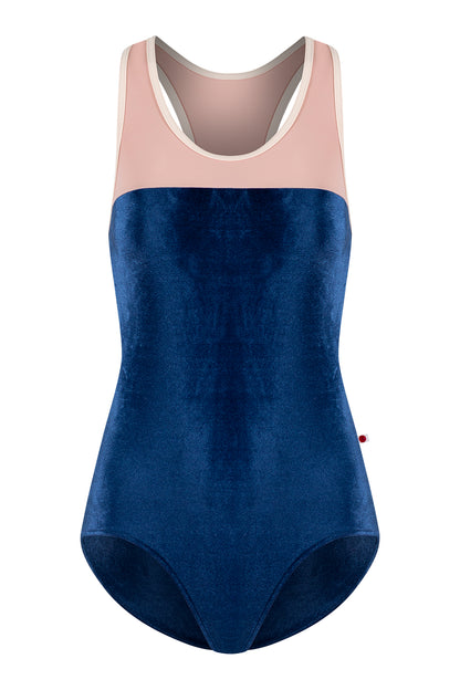 Erica leotard in V-Pisces body color with T-Petal top color and T-Misty Rose trim color